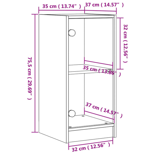 Betongrauer Beistellschrank Arminda 35x37x75,5cm (mit Glastür)