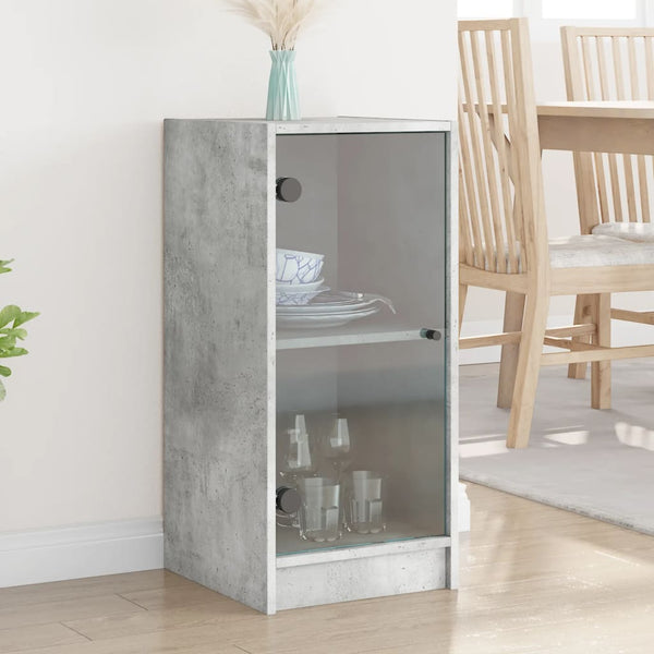 Betongrauer Beistellschrank Arminda 35x37x75,5cm (mit Glastür)