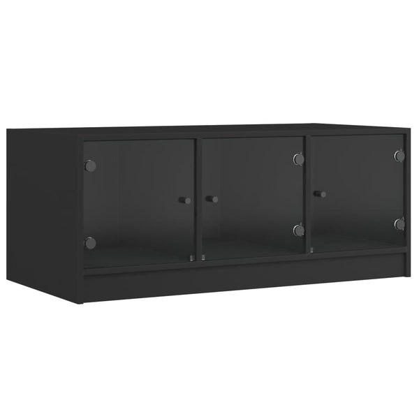 Schwarzer Couchtisch mit Glastüren Lura 102x50x42cm