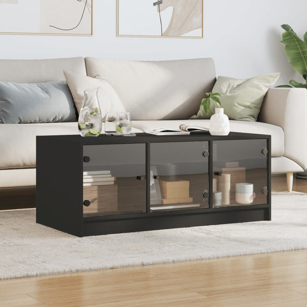 Schwarzer Couchtisch mit Glastüren Lura 102x50x42cm