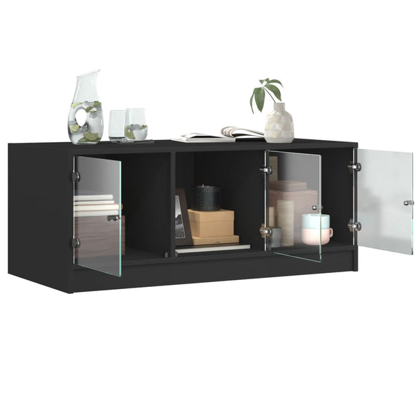 Schwarzer Couchtisch mit Glastüren Lura 102x50x42cm