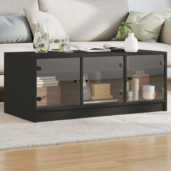 Schwarzer Couchtisch mit Glastüren Lura 102x50x42cm