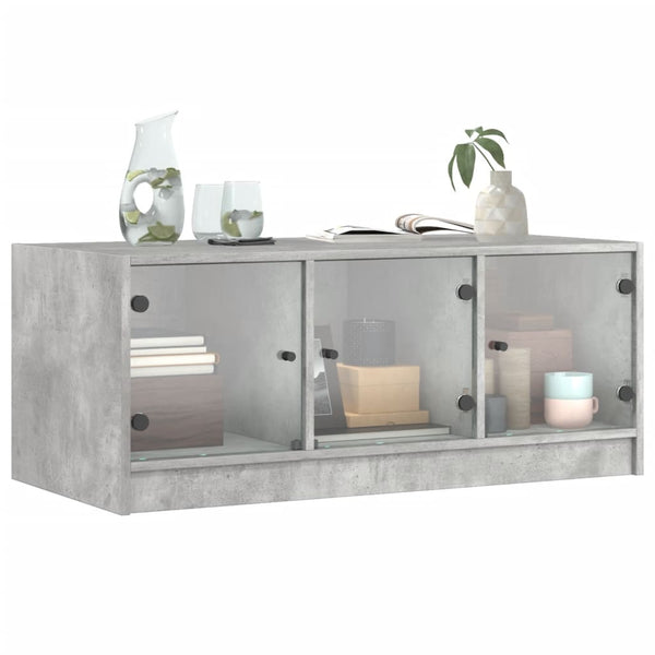 Betongrauer Couchtisch Lura 102x50x42cm (mit Glastür)