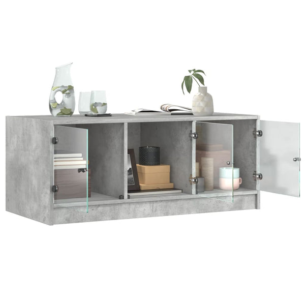 Betongrauer Couchtisch Lura 102x50x42cm (mit Glastür)
