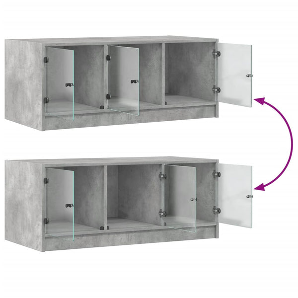 Betongrauer Couchtisch Lura 102x50x42cm (mit Glastür)