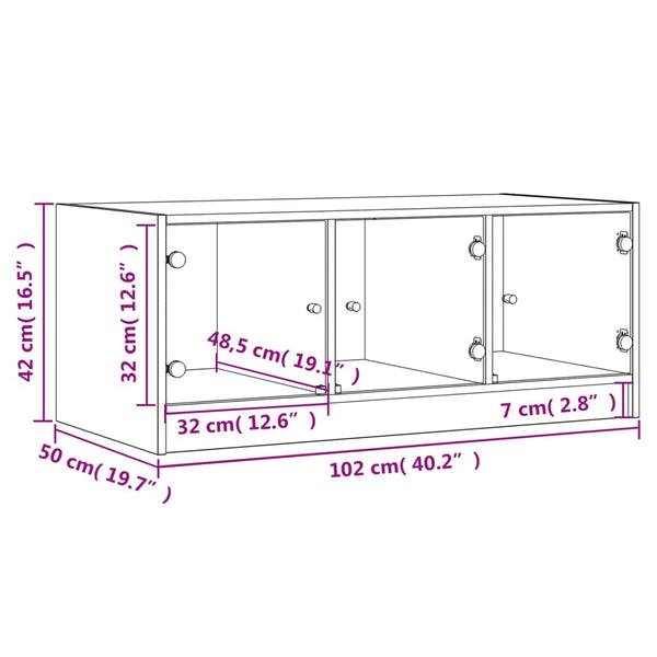Grauer Couchtisch Lura 102x50x42cm (mit Glastür Sonoma)