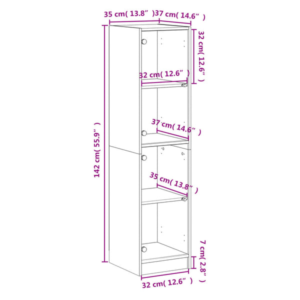 Schrank mit Glastüren betongrau 35x37x142 cm
