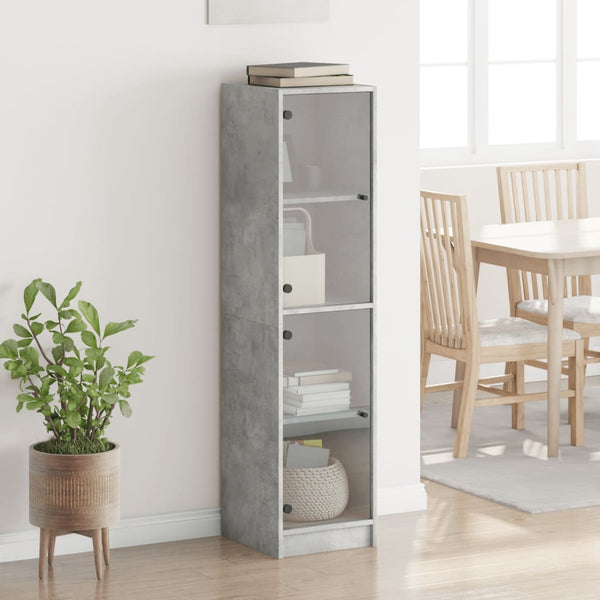 Schrank mit Glastüren betongrau 35x37x142 cm