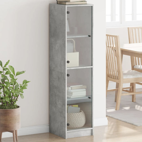 Schrank mit Glastüren betongrau 35x37x142 cm