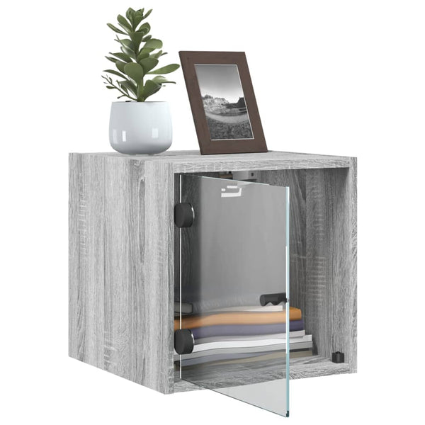 Nachtschrank Nicia 35x37x35cm mit Glastür, grau