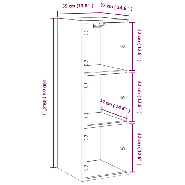 Grauer Wandschrank Pava 35x37x100cm (mit Glastür Sonoma)