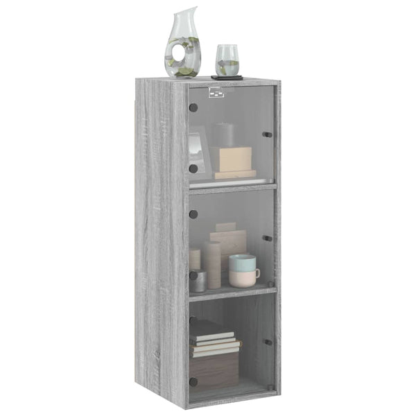 Grauer Wandschrank Pava 35x37x100cm (mit Glastür Sonoma)