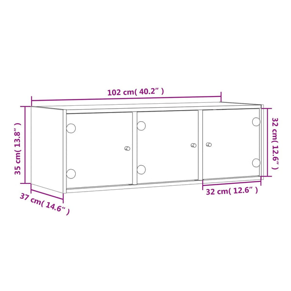 Grauer Hängeschrank Sidex 102x37x35cm (mit Glastür Sonoma)