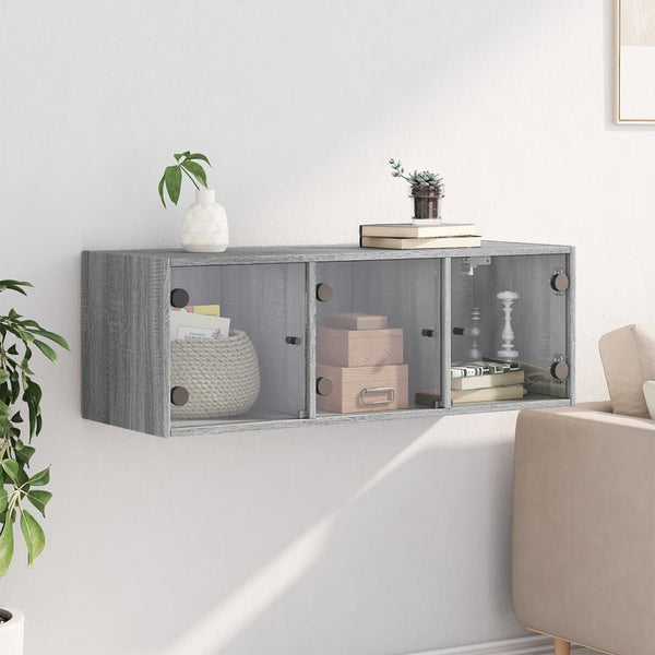 Grauer Hängeschrank Sidex 102x37x35cm (mit Glastür Sonoma)