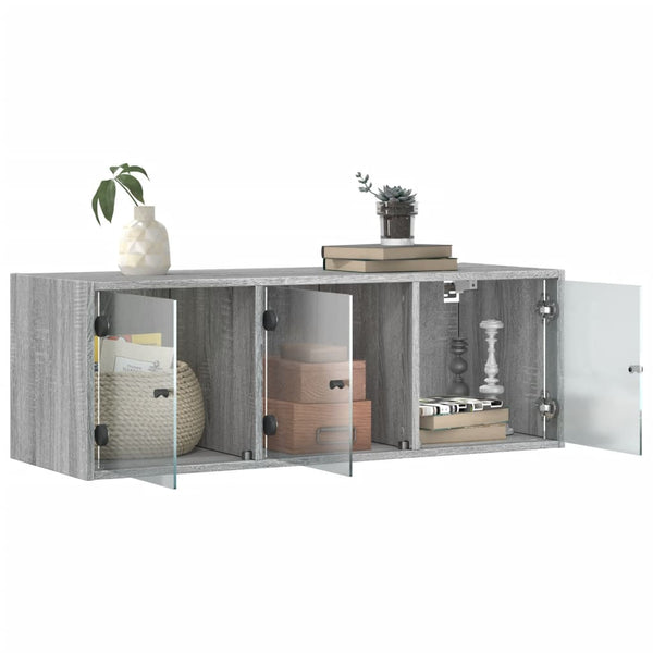 Grauer Hängeschrank Sidex 102x37x35cm (mit Glastür Sonoma)