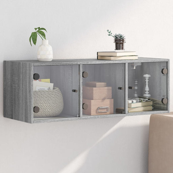 Grauer Hängeschrank Sidex 102x37x35cm (mit Glastür Sonoma)