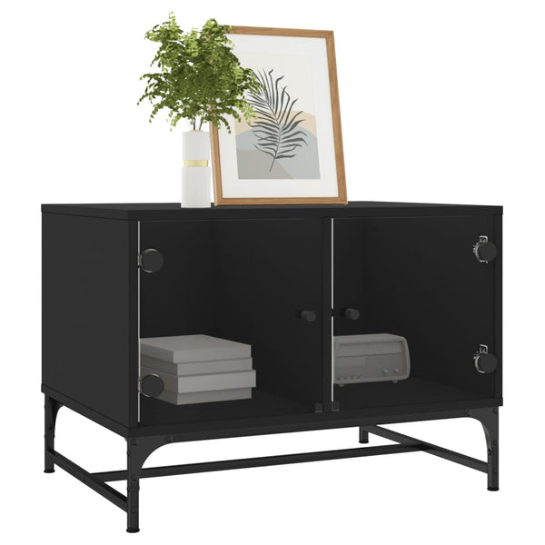 Couchtisch Iliesiu schwarz 68,5x50x50cm (mit Glastür)