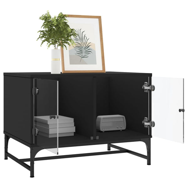 Couchtisch Iliesiu schwarz 68,5x50x50cm (mit Glastür)