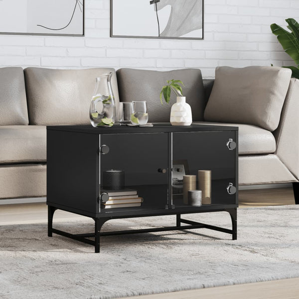 Couchtisch Iliesiu schwarz 68,5x50x50cm (mit Glastür)
