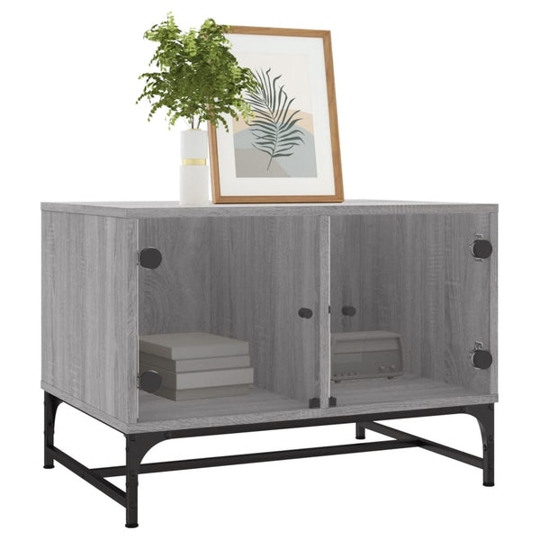 Couchtisch Iliesiu, Grau, 68,5x50x50cm (mit Sonoma-Glastüren)