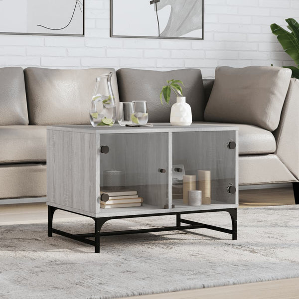 Couchtisch Iliesiu, Grau, 68,5x50x50cm (mit Sonoma-Glastüren)