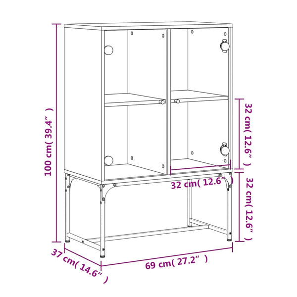 Weißer Beistellschrank Antonya 69x37x100cm (mit Glastüren)