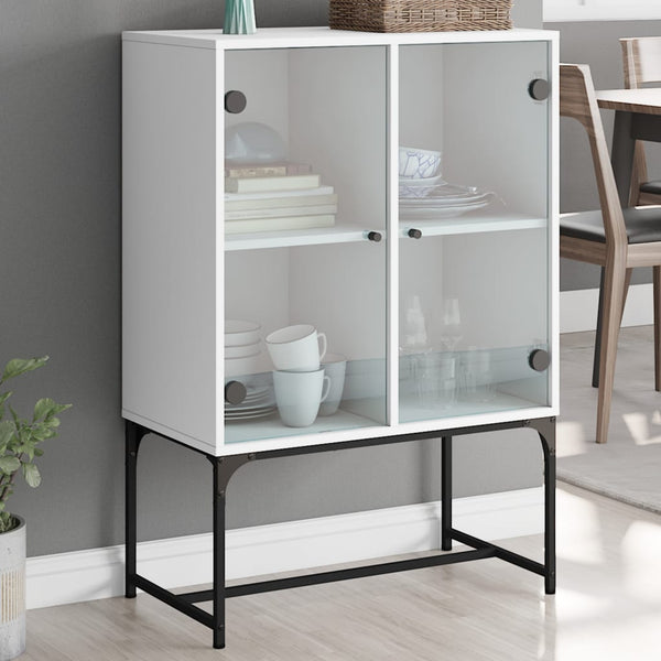 Weißer Beistellschrank Antonya 69x37x100cm (mit Glastüren)