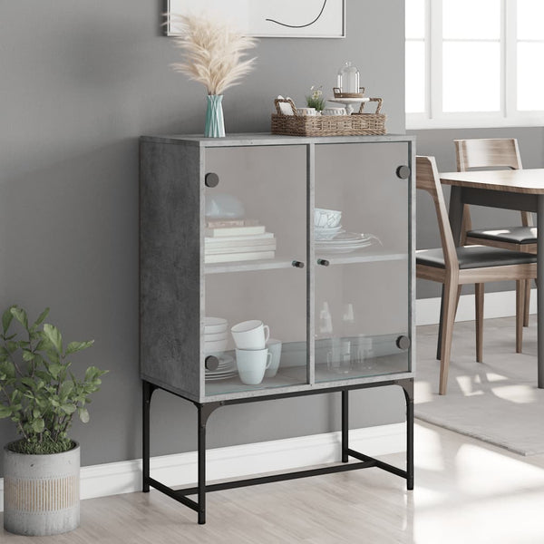 Betongrauer Beistellschrank Antonya 69x37x100cm (mit Glastür)