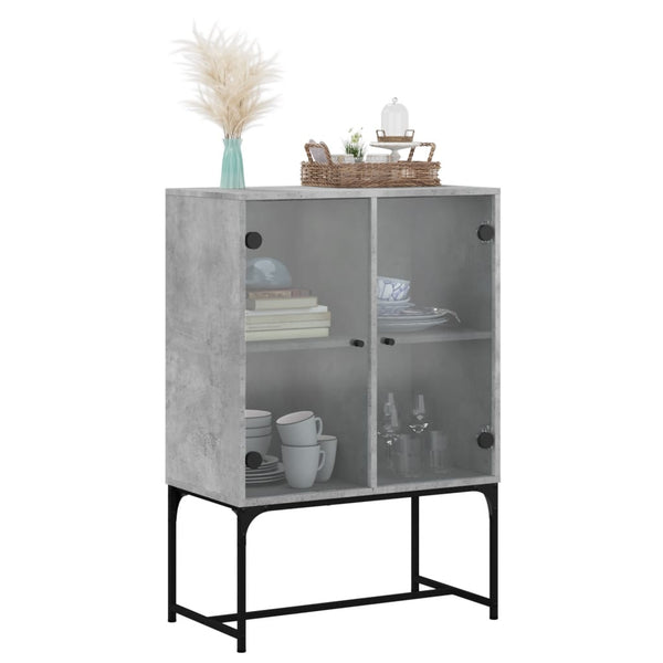 Betongrauer Beistellschrank Antonya 69x37x100cm (mit Glastür)