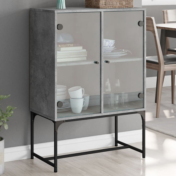 Betongrauer Beistellschrank Antonya 69x37x100cm (mit Glastür)