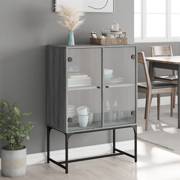 Grauer Beistellschrank Antonya 69x37x100cm (mit Glastür Sonoma)