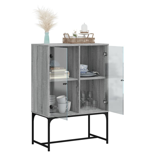 Grauer Beistellschrank Antonya 69x37x100cm (mit Glastür Sonoma)
