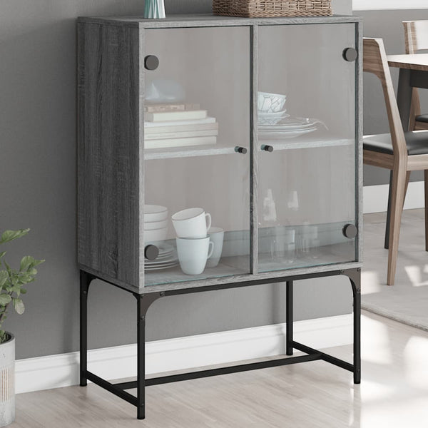 Grauer Beistellschrank Antonya 69x37x100cm (mit Glastür Sonoma)