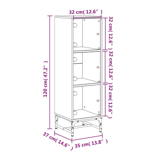 Betongrauer Schrank mit Glastüren Kayleigh 35x37x120cm
