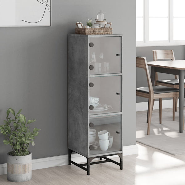 Betongrauer Schrank mit Glastüren Kayleigh 35x37x120cm
