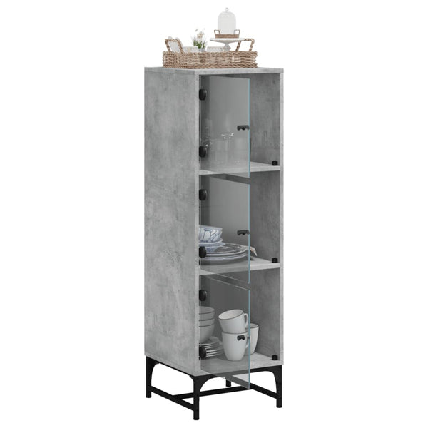 Betongrauer Schrank mit Glastüren Kayleigh 35x37x120cm