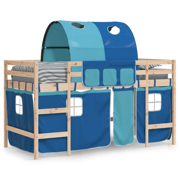Blaues Kinderhochbett mit Tunnel Gavra 90x190cm (Kiefer)