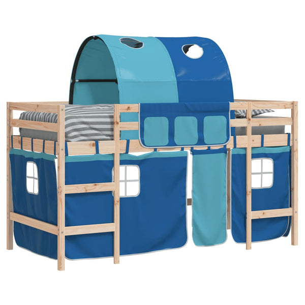 Blaues Kinderhochbett mit Tunnel Gavra 90x190cm (Kiefer)