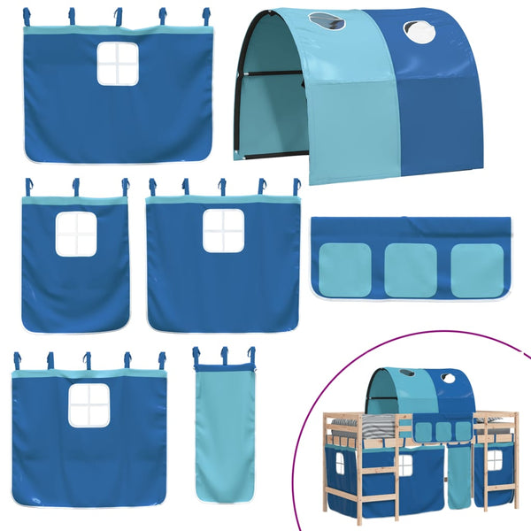 Blaues Kinderhochbett mit Tunnel Gavra 90x190cm (Kiefer)