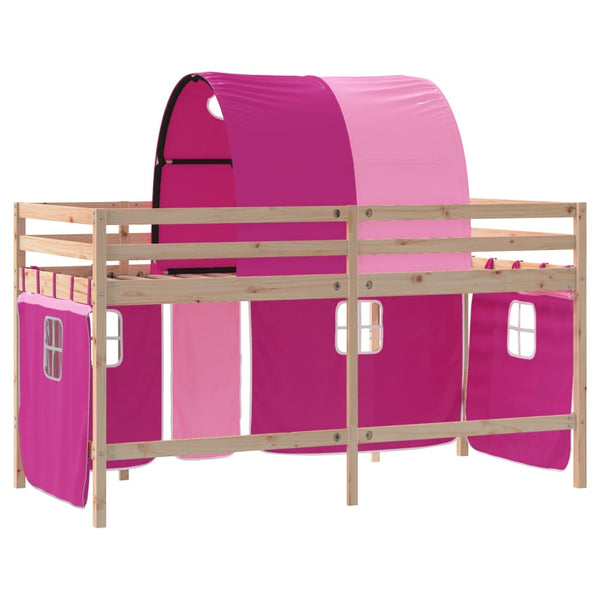 Rosa Kinderhochbett mit Tunnel Gavra 90x190cm (Kiefer)
