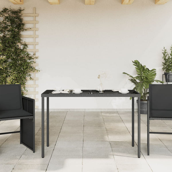 Schwarzer Gartentisch mit Glasplatte Marghiolisa 115x54x74cm (Polyrattan)