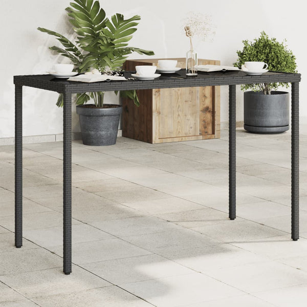Schwarzer Gartentisch mit Glasplatte Marghiolisa 115x54x74cm (Polyrattan)