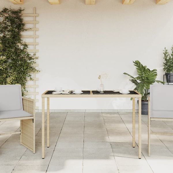 Beiger Gartentisch Marghiolisa 115x54x74cm (Glasplatte Polyrattan)