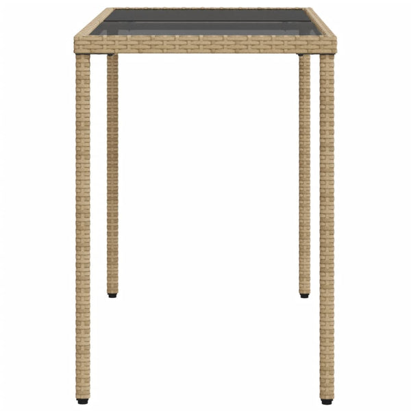 Beiger Gartentisch Marghiolisa 115x54x74cm (Glasplatte Polyrattan)
