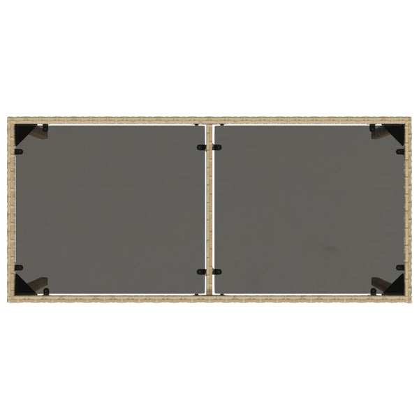 Beiger Gartentisch Marghiolisa 115x54x74cm (Glasplatte Polyrattan)
