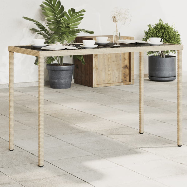 Beiger Gartentisch Marghiolisa 115x54x74cm (Glasplatte Polyrattan)