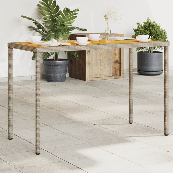 Grauer Gartentisch Akazie Tischplatte Marghiolisa 115x54x74cm (Polyrattan)