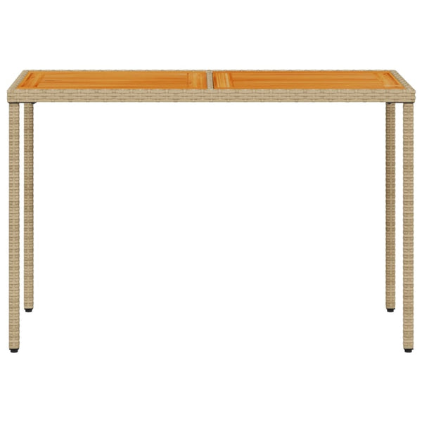 Beiger Gartentisch mit Holzplatte Marghiolisa 115x54x74cm (Polyrattan)