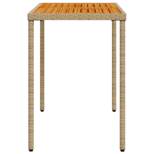 Beiger Gartentisch mit Holzplatte Marghiolisa 115x54x74cm (Polyrattan)