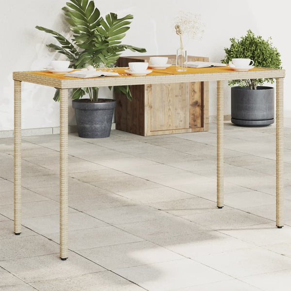 Beiger Gartentisch mit Holzplatte Marghiolisa 115x54x74cm (Polyrattan)